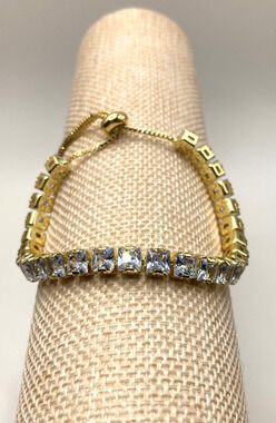Women's Gold Overlay Slider Tennis Bracelet Made with Swarovski Elements Sz 9
